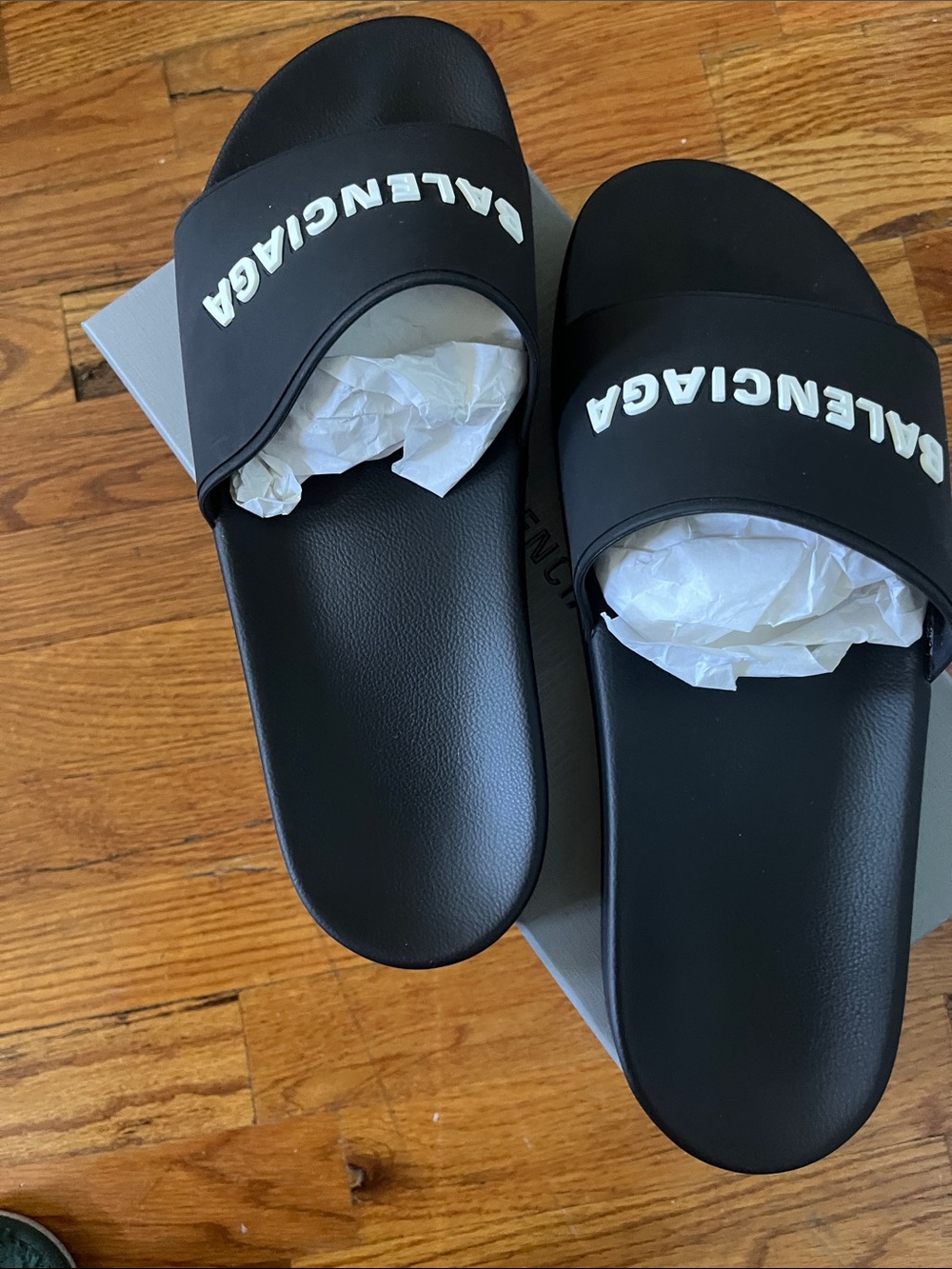 Balenciaga Black and White Logo Slide Sandals